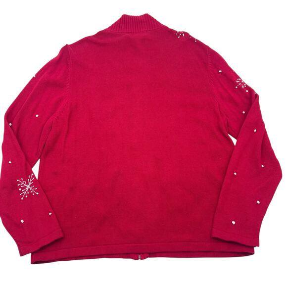 Norm Thompson Womens VTG Red Christmas Snowflake Full Zip Sweater Cardigan Sz L - Picture 7 of 14